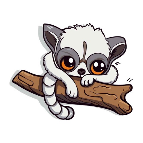 Cute little lemur with big eyes. Vector cartoon illustration.