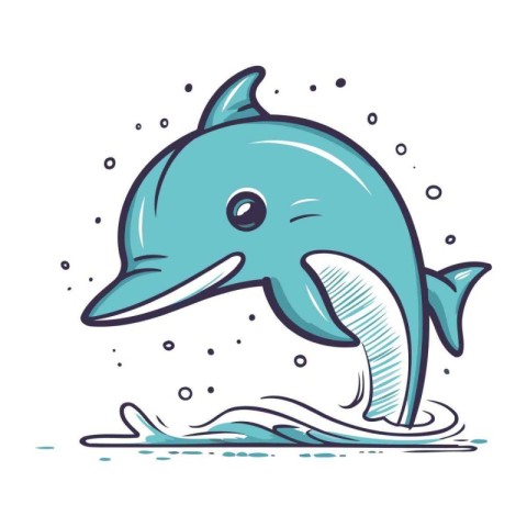 Cute dolphin jumping out of the water. Vector illustration in ca