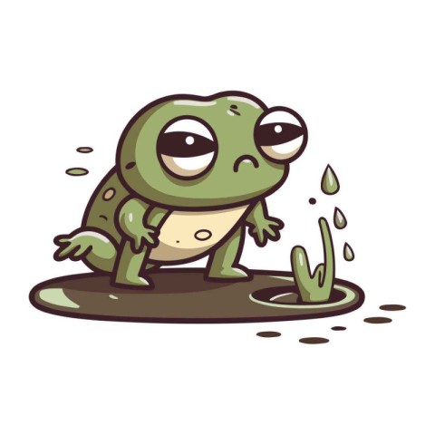 Frog in puddle. Vector illustration. Isolated on white backgroun