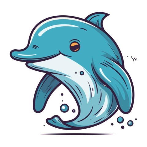 Vector illustration of cute dolphin in cartoon style. Isolated o