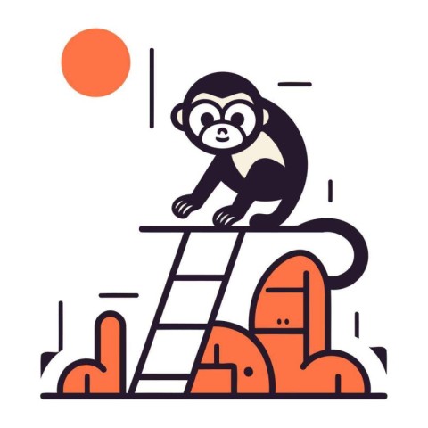 Cute monkey climbing on the ladder. Vector illustration in flat