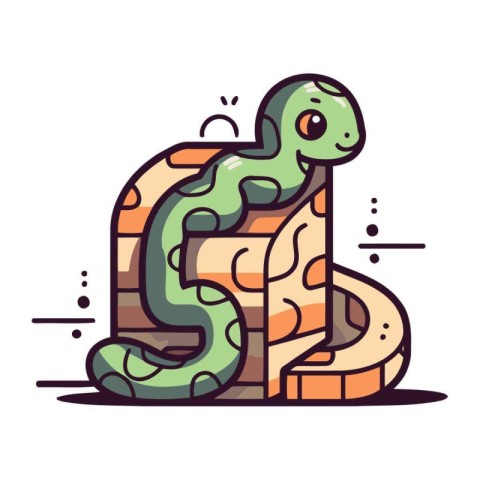 Snake in the form of a brick. Vector illustration in cartoon sty