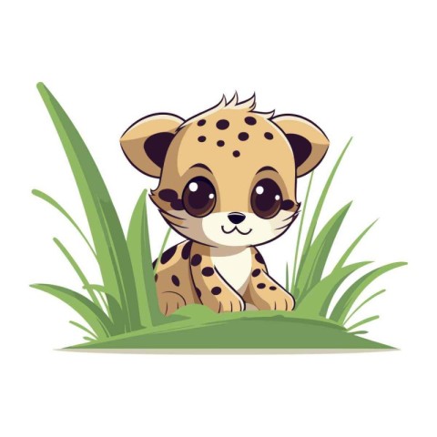 cute little leopard cartoon in the grass vector illustration gra