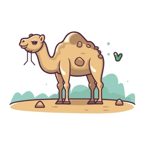 Camel on the sand. Vector illustration in a flat style.