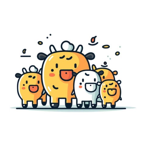 Cute cartoon cows. Vector illustration. Cute animal character.