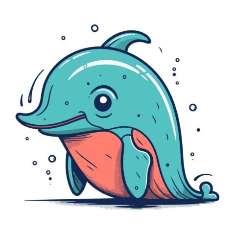 Vector illustration of cute cartoon dolphin. Isolated on white b