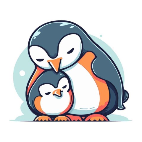 Cute penguin with baby. Vector illustration in cartoon style.