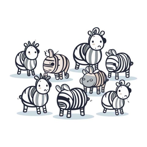 Zebra group. Cute cartoon animals. Hand drawn vector illustratio