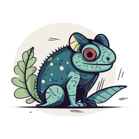 Cute cartoon chameleon on a white background. Vector illustratio