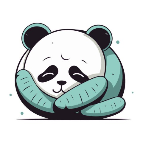 Cute cartoon panda sleeping on a pillow. Vector illustration.