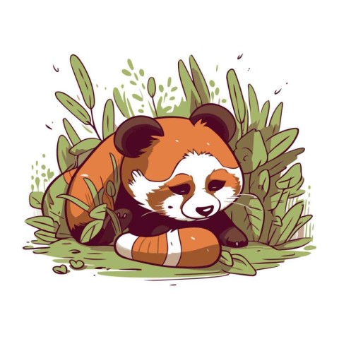 Vector illustration of cute red panda in the jungle. Cute animal