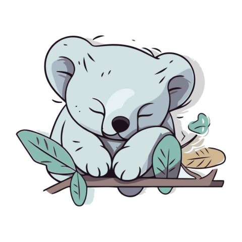 Cute koala sleeping on a branch. vector cartoon illustration.