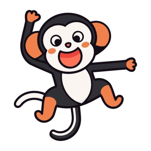 Cute cartoon monkey jumping isolated on white background. Vector