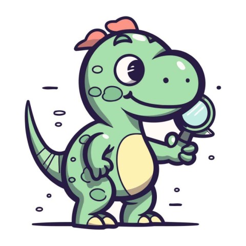 Cute cartoon crocodile holding a magnifying glass. Vector illust