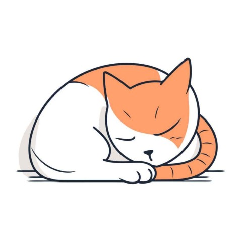 Cute cat sleeping on white background. Vector illustration in fl