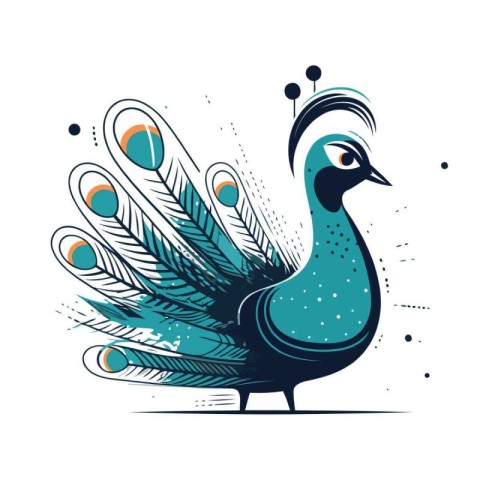 Peacock with feathers. Vector illustration in a flat style.