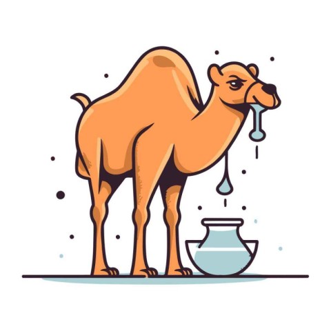 Camel with a glass of milk. Vector illustration in flat style