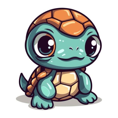 Cute little turtle cartoon character. Vector illustration isolat