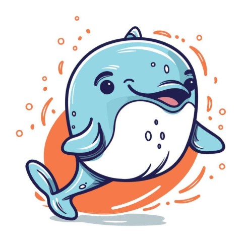 Cute cartoon whale. Vector illustration isolated on a white back