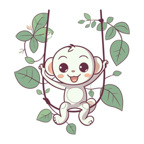 cute baby boy hanging on a tree cartoon vector illustration grap