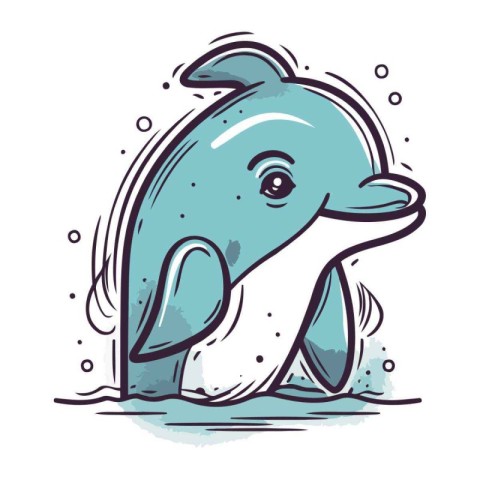 Cute cartoon dolphin. Vector illustration. Isolated on white bac