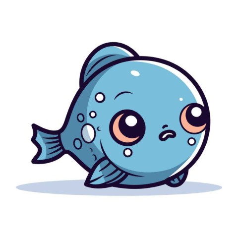 Cute cartoon fish character. Vector illustration isolated on whi