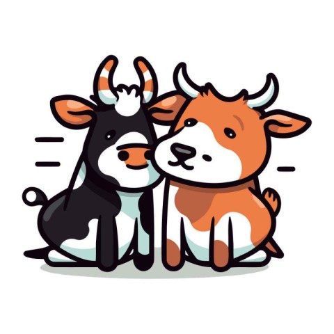 Cute Cow and Cow Cartoon Mascot Character Vector Illustration