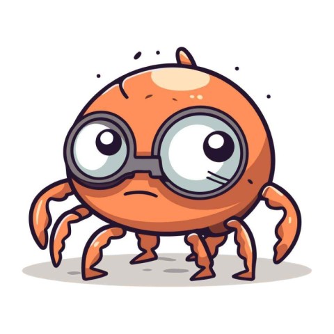 Funny cartoon crab character with big eyes and glasses. Vector i