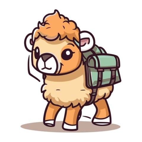 Cute cartoon sheep with backpack. Vector illustration isolated o