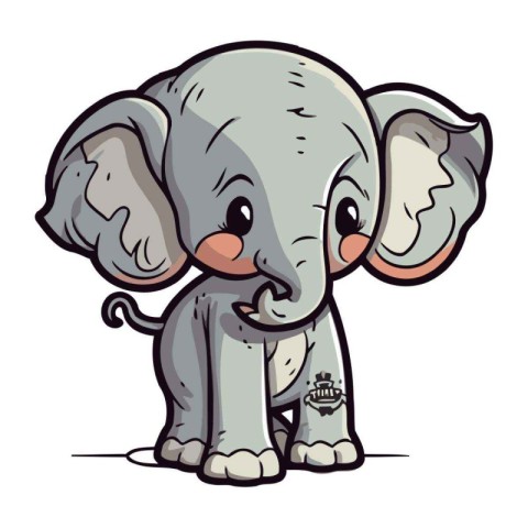 Vector illustration of a cute baby elephant with big ears on a w