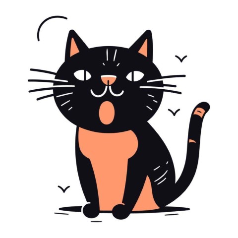 Cute black cat. Vector illustration in doodle style.