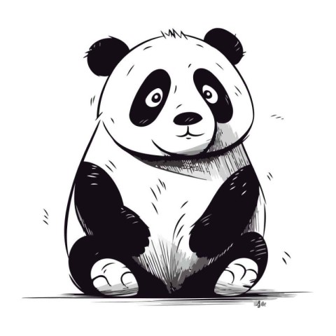 Cute panda sitting. Hand drawn vector illustration in sketch sty