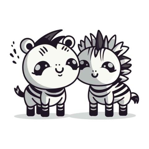 Cute cartoon zebra couple. Vector illustration. Isolated on whit