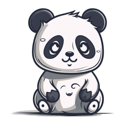 Cute cartoon panda sitting on white background. Vector illustrat