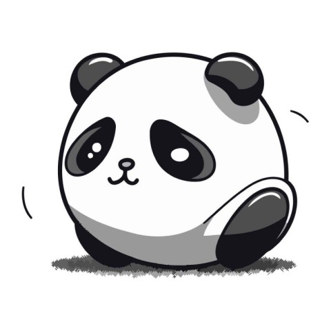 Cute cartoon panda sitting on the grass. Vector illustration.