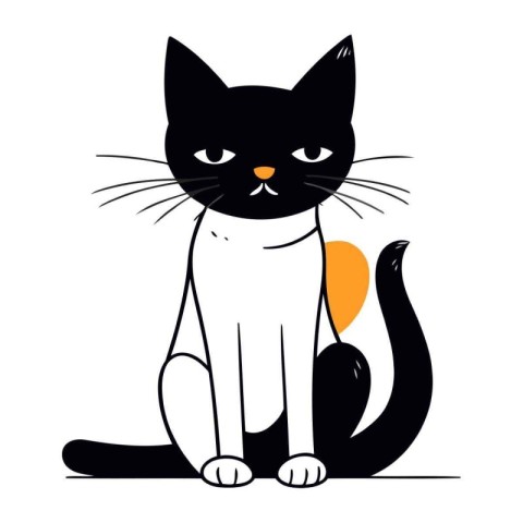 Black cat sitting on a white background. Vector illustration in