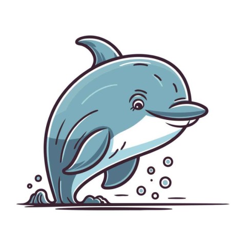 Cute cartoon dolphin jumping out of the water. Vector illustrati