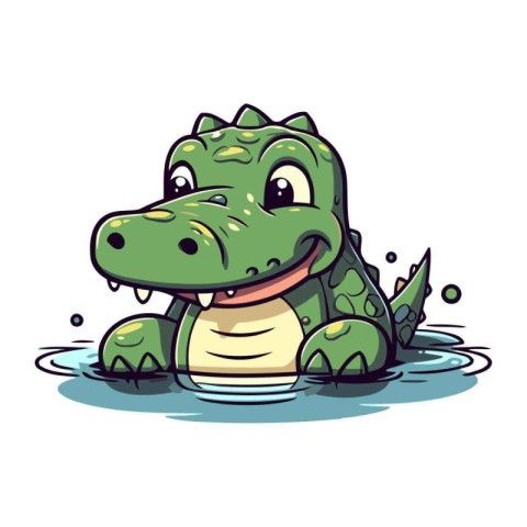 Cute crocodile in water. Vector illustration of a cartoon crocod