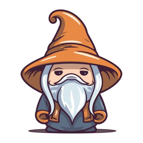 Cartoon wizard in a hat with a beard. Vector illustration.