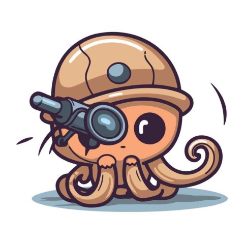 Octopus cartoon character. Cute octopus holding a gun. Vector il