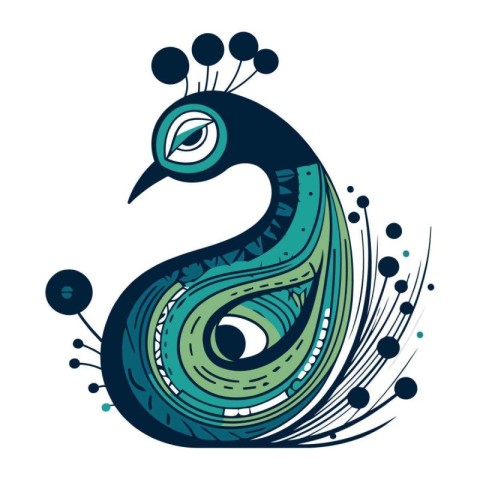 Peacock. Hand drawn vector illustration in ethnic style. Isolate