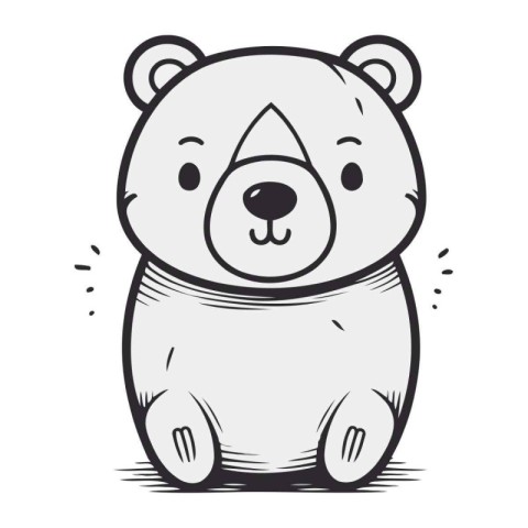 Cute bear cartoon. Vector illustration in black and white colors