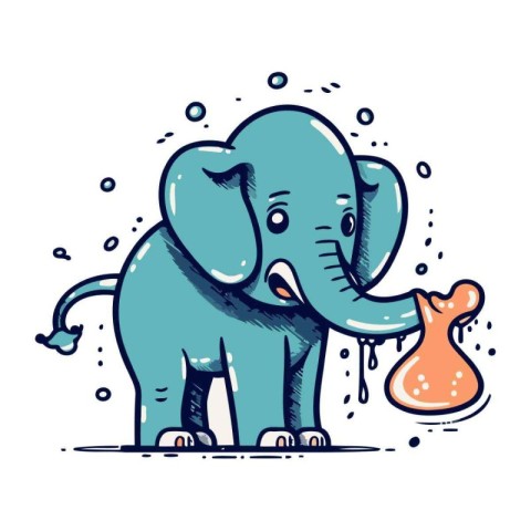 Cute cartoon elephant with a drop of milk. Vector illustration.