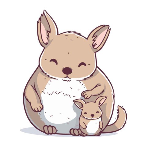 Cute kangaroo and little baby kangaroo. Vector illustration.