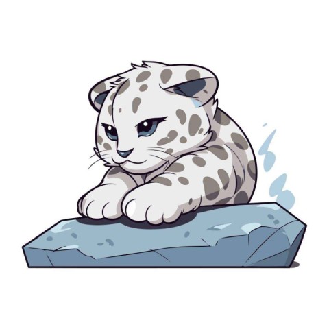 Illustration of a cute leopard lying on a rock. Vector illustrat