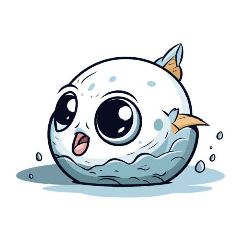 Funny cartoon puffer fish. Vector illustration on white backgrou