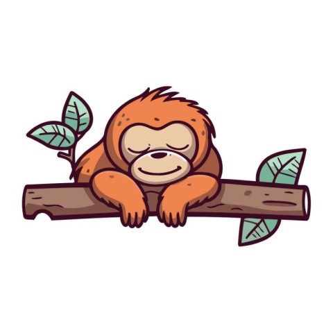 Orangutan sitting on a tree branch. Cartoon vector illustration.