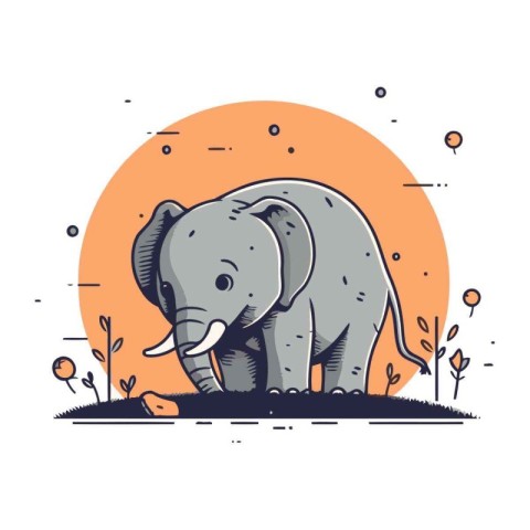 Elephant. Vector illustration in flat style on the theme of natu