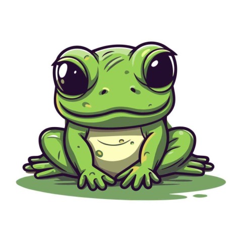 Cute cartoon frog sitting isolated on white background. Vector i