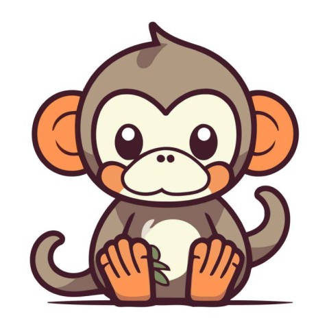 Cute cartoon monkey sitting on a white background. Vector illust